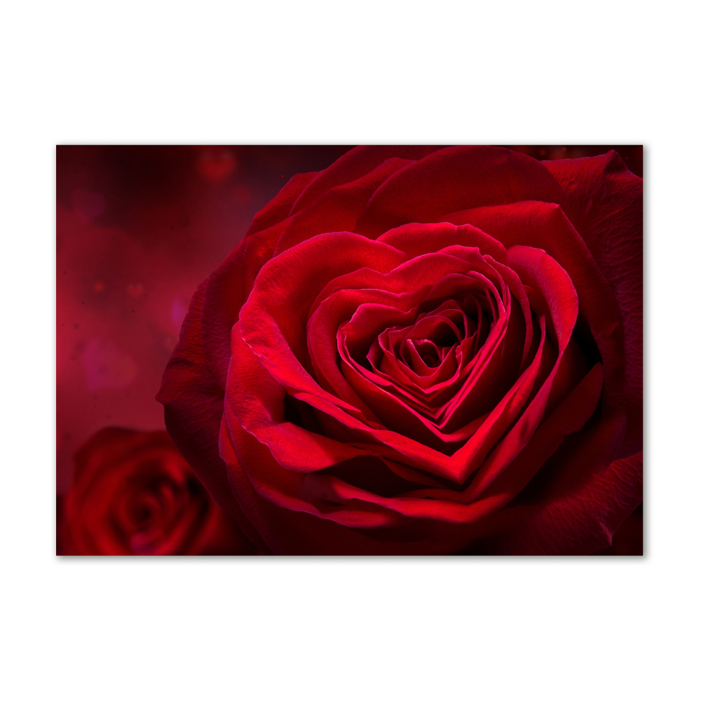 Glass art picture Red heart rose