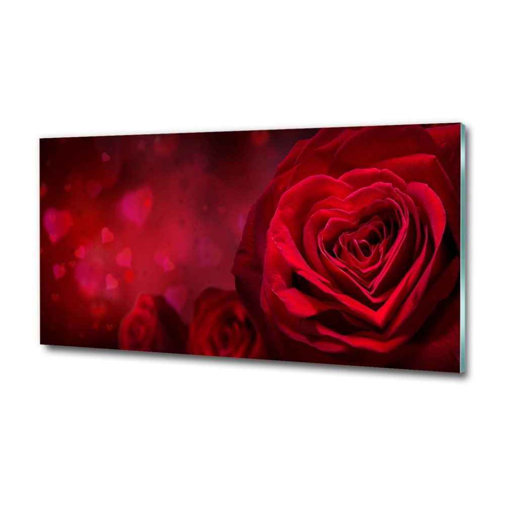 Glass art picture Red heart rose