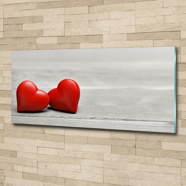 Glass wall art Hearts on wood