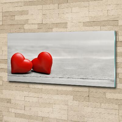 Glass wall art Hearts on wood