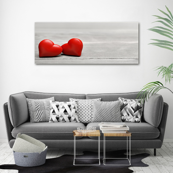 Glass wall art Hearts on wood