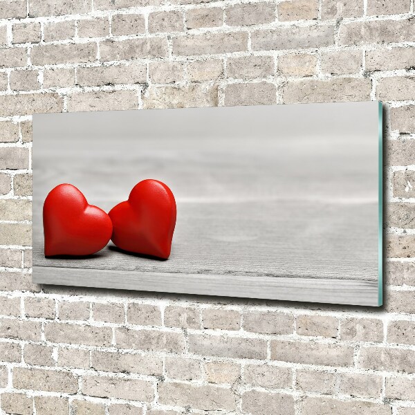 Glass wall art Hearts on wood