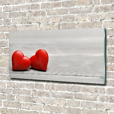 Glass wall art Hearts on wood