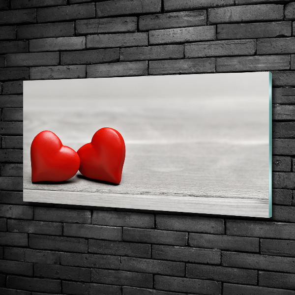 Glass wall art Hearts on wood