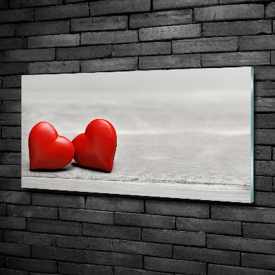 Glass wall art Hearts on wood