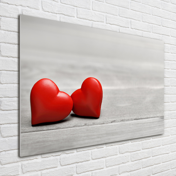 Glass wall art Hearts on wood