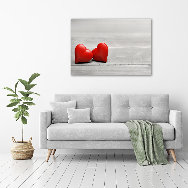 Glass wall art Hearts on wood