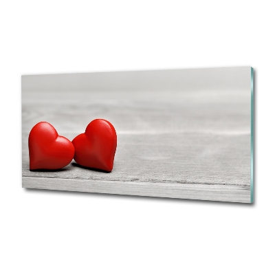 Glass wall art Hearts on wood