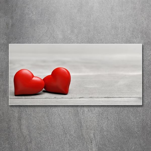 Glass wall art Hearts on wood