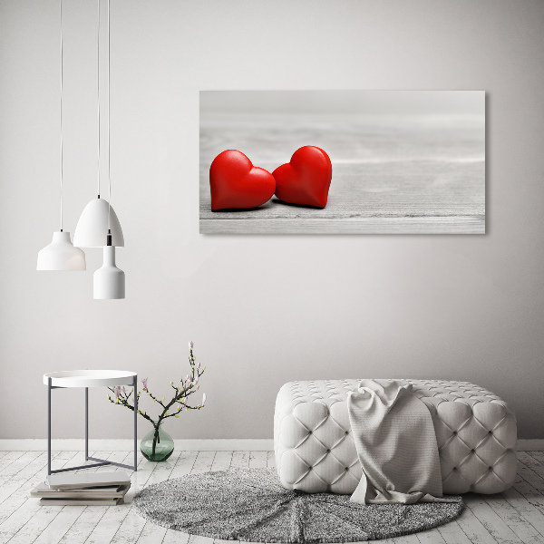 Glass wall art Hearts on wood