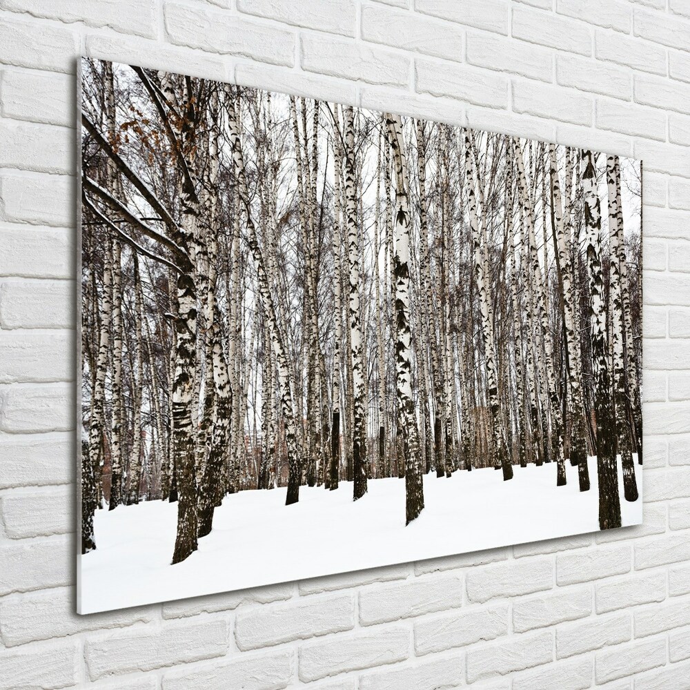 Glass wall art large Birches in winter