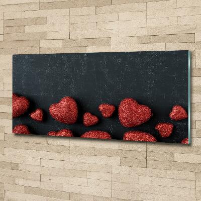 Glass wall art Hearts on the board