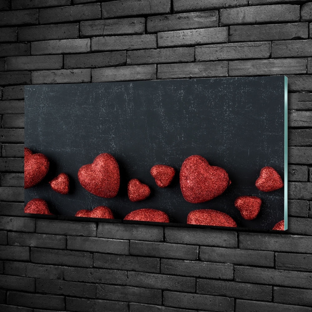 Glass wall art Hearts on the board