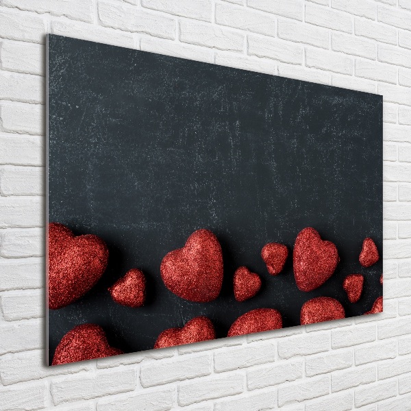 Glass wall art Hearts on the board