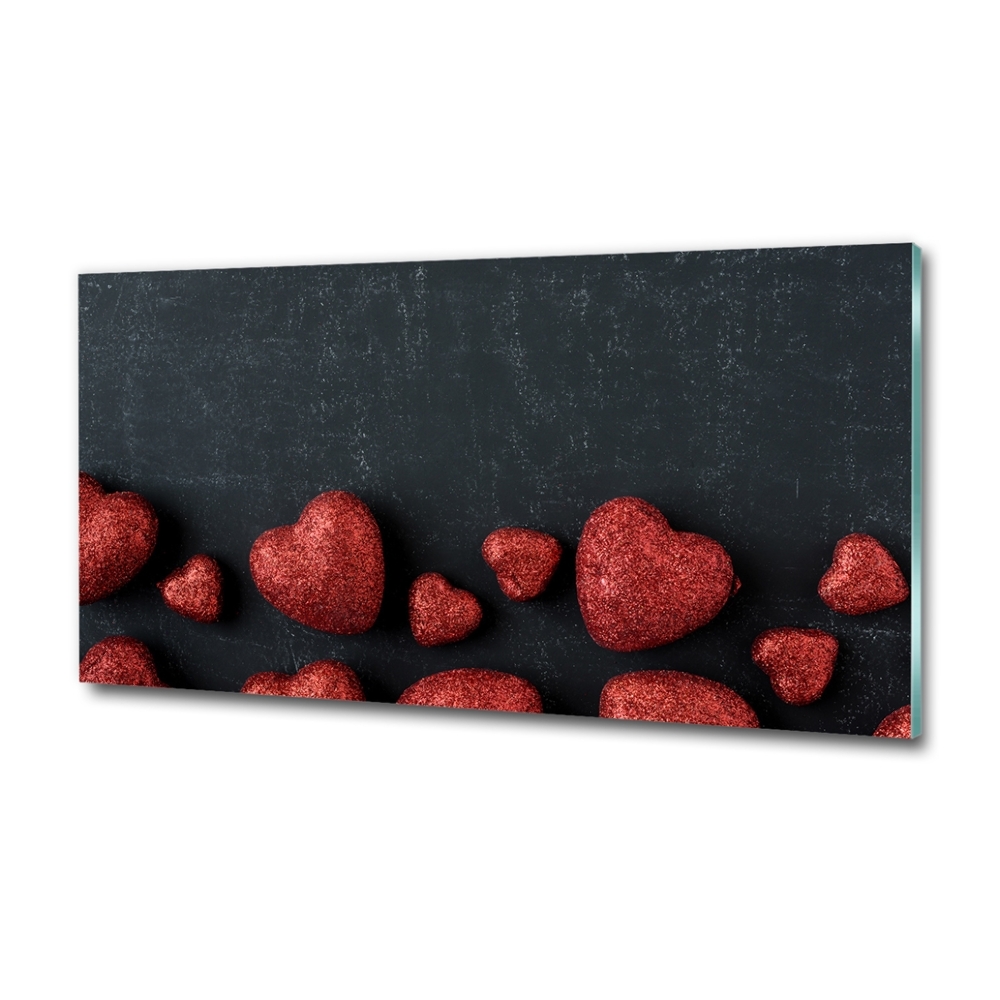 Glass wall art Hearts on the board