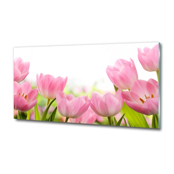 Glass art picture Pink tulips