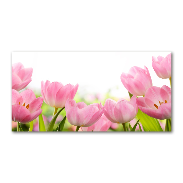 Glass art picture Pink tulips