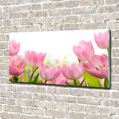 Glass art picture Pink tulips