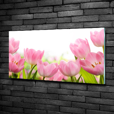 Glass art picture Pink tulips