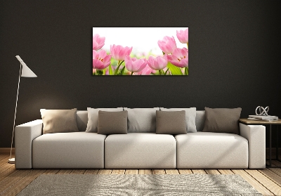 Glass art picture Pink tulips