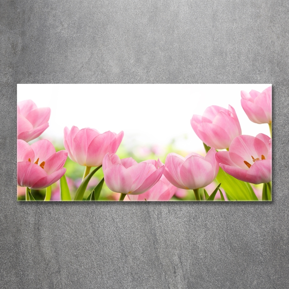 Glass art picture Pink tulips