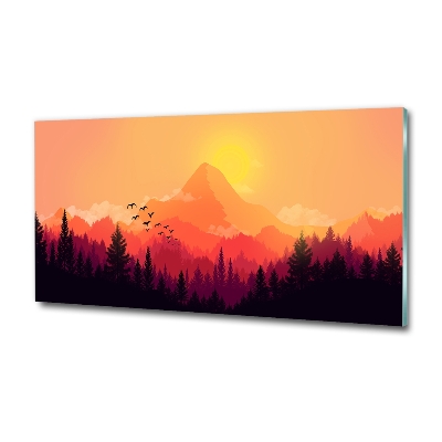 Glass wall art large Mountain landscape