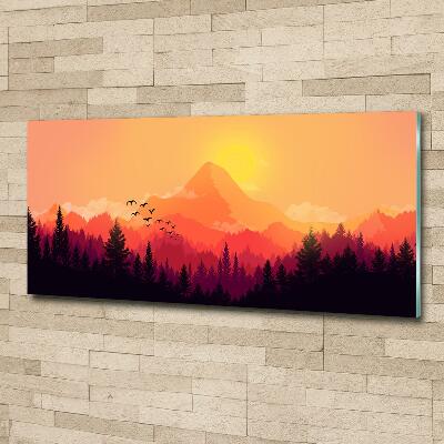 Glass wall art large Mountain landscape