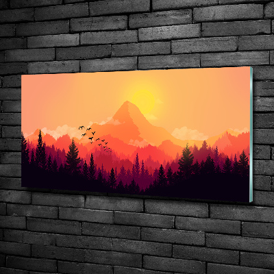 Glass wall art large Mountain landscape