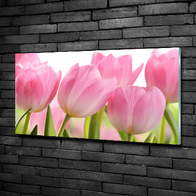 Glass art picture Pink tulips