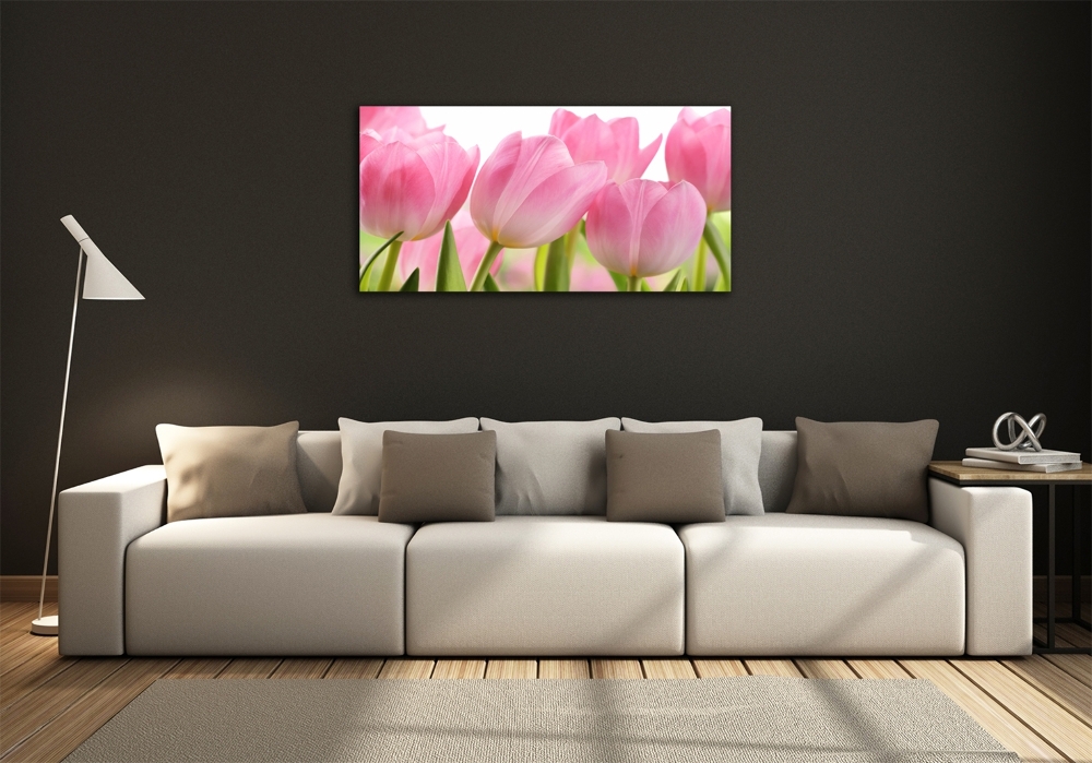 Glass art picture Pink tulips