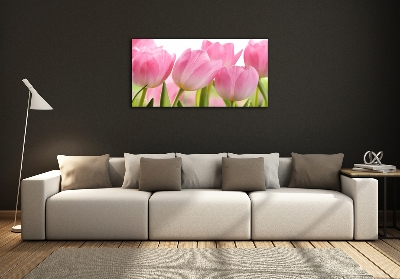 Glass art picture Pink tulips