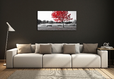 Glass picture print Red tree