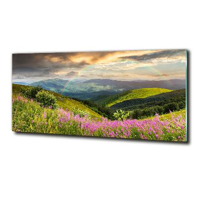 Glass wall art large Mountain landscape