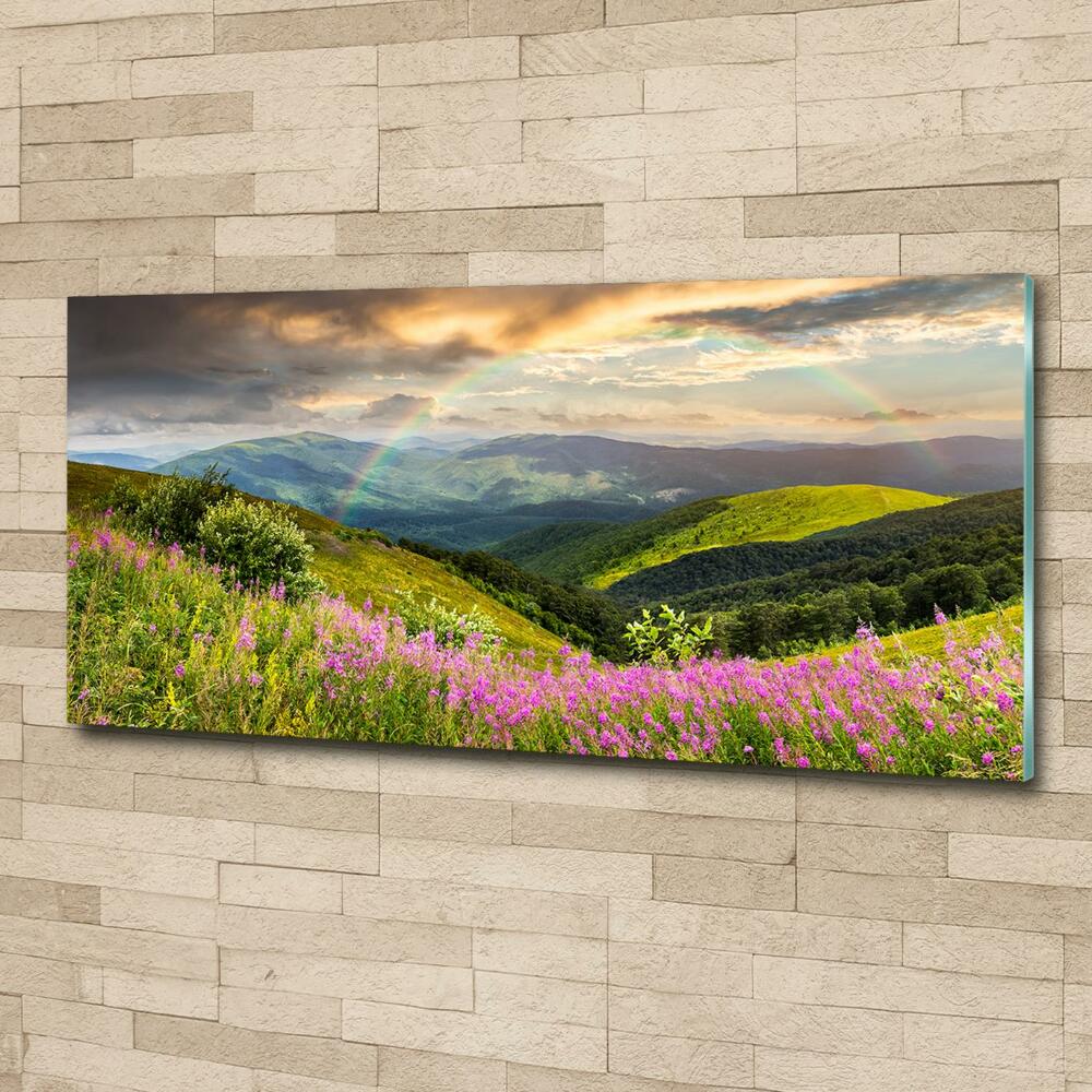 Glass wall art large Mountain landscape