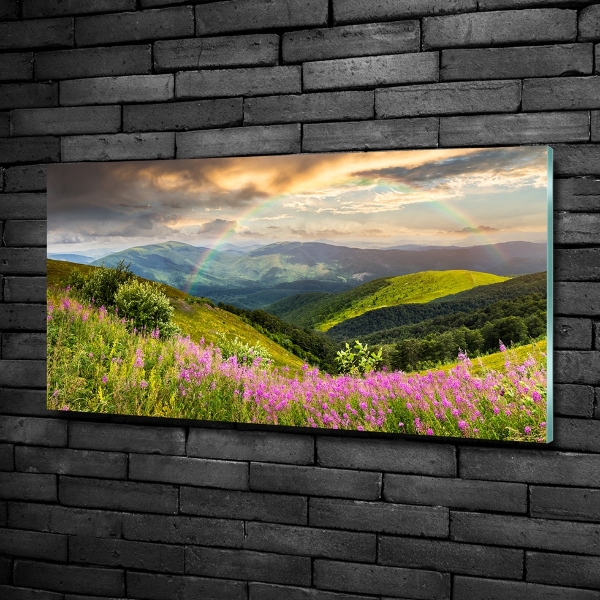 Glass wall art large Mountain landscape