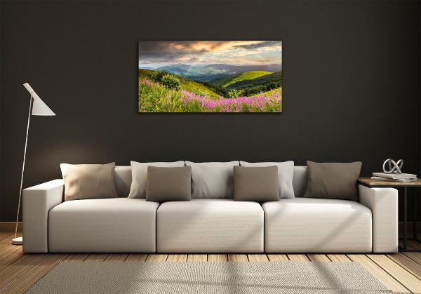 Glass wall art large Mountain landscape