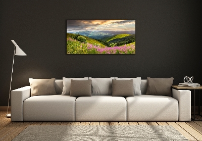 Glass wall art large Mountain landscape