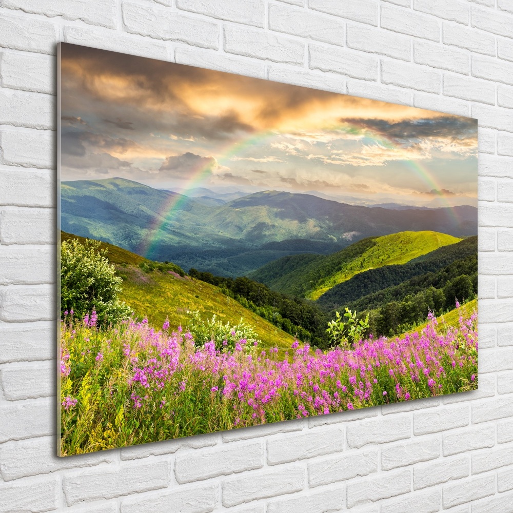 Glass wall art large Mountain landscape