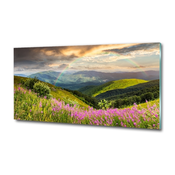 Glass wall art large Mountain landscape