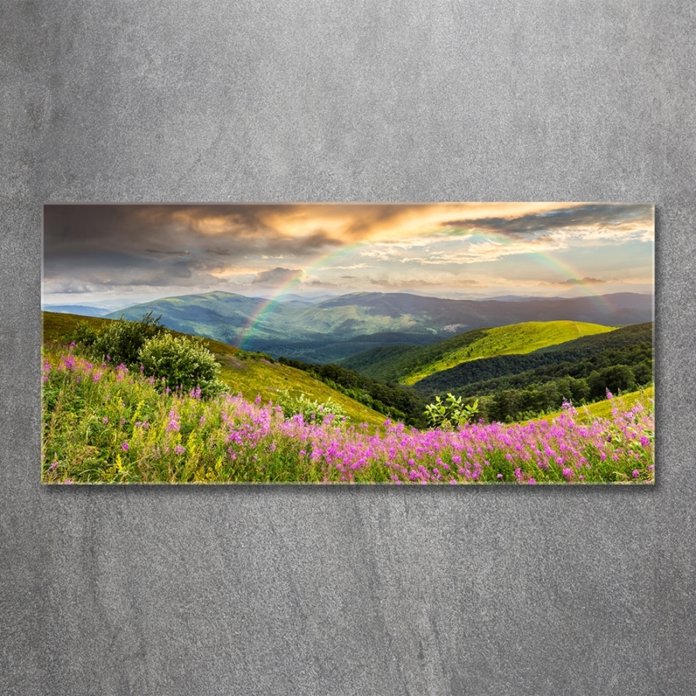 Glass wall art large Mountain landscape