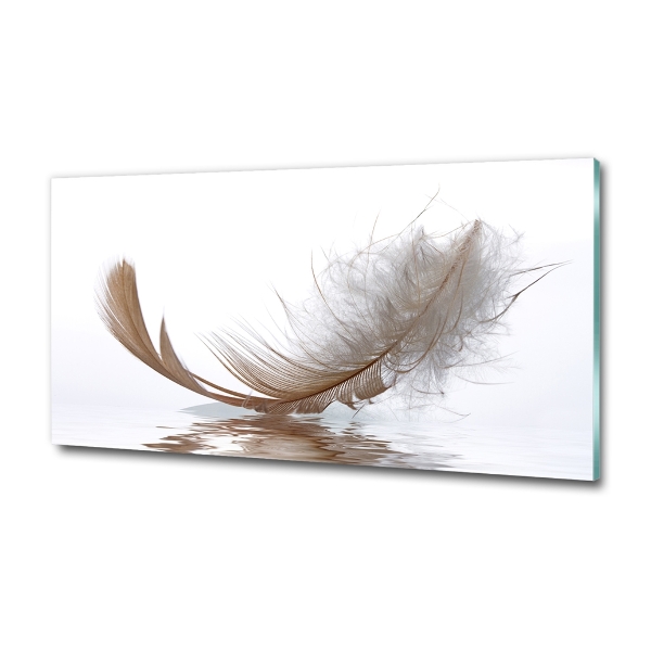 Printed glass wall art Feather on the water