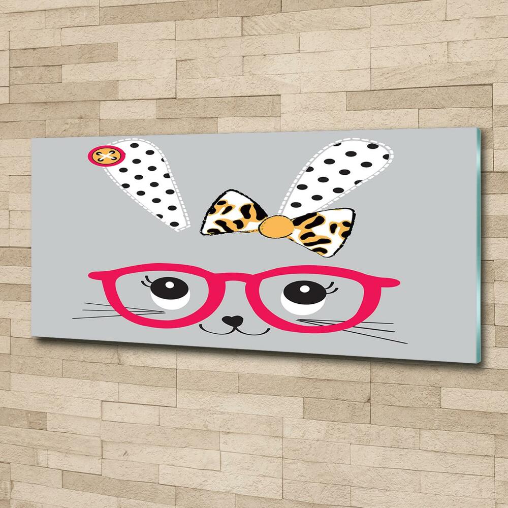 Glass picture wall art Rabbit with glasses