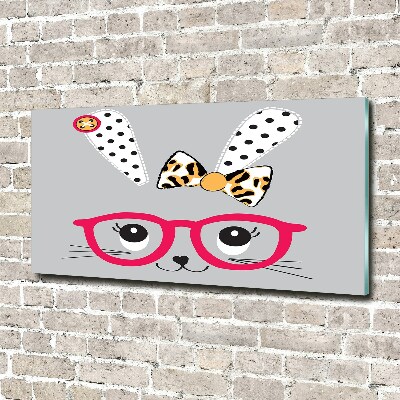 Glass picture wall art Rabbit with glasses