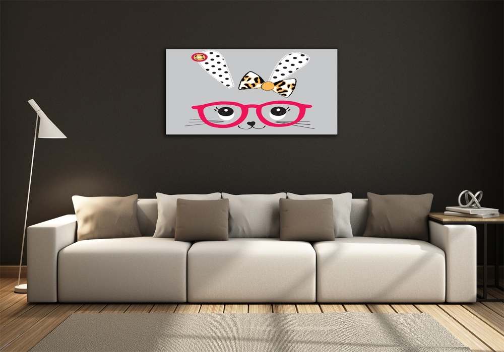 Glass picture wall art Rabbit with glasses