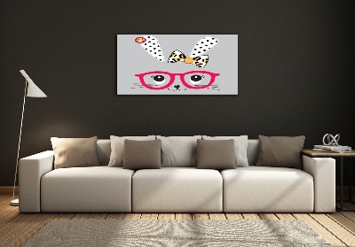 Glass picture wall art Rabbit with glasses