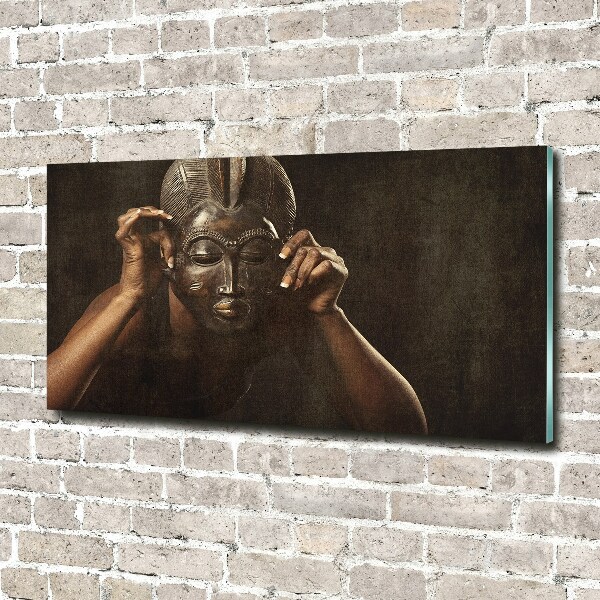 Glass wall art large African mask