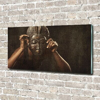 Glass wall art large African mask