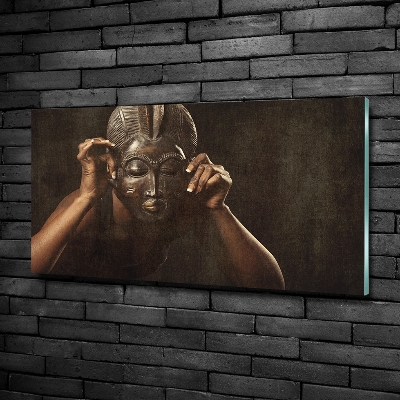 Glass wall art large African mask