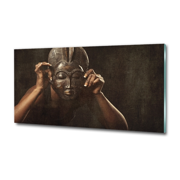 Glass wall art large African mask