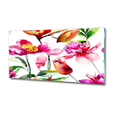 Glass wall art large Wild flowers